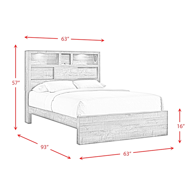 Bowery Hill Mid-Century Queen Bookcase Panel Bed with Bluetooth