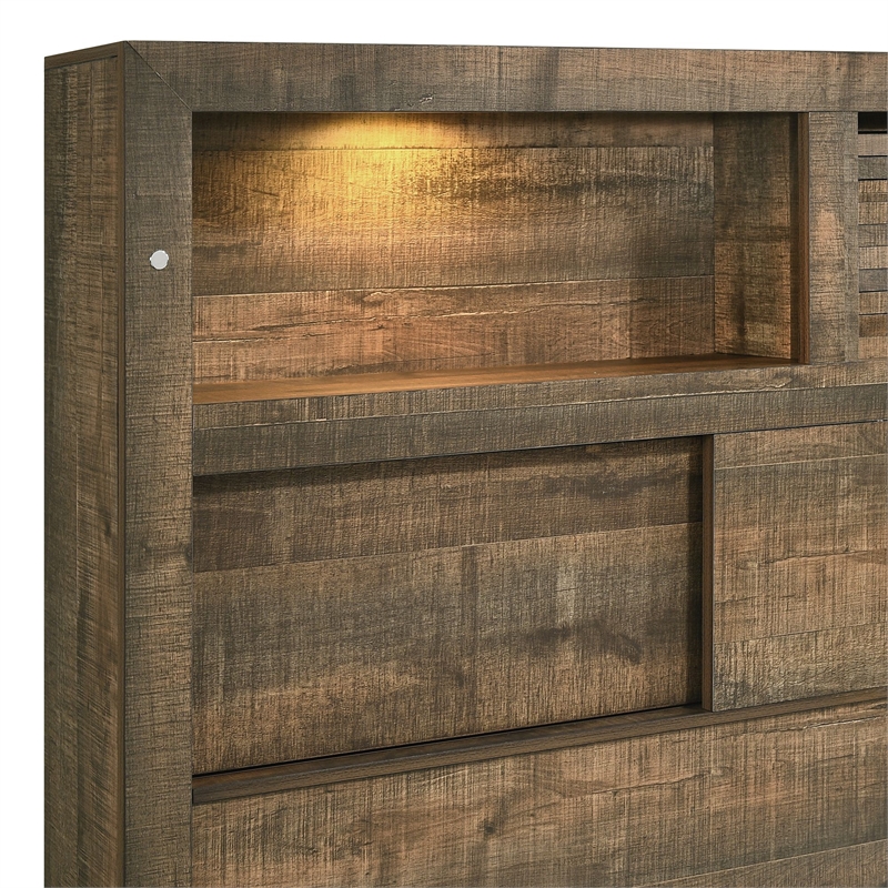 Bowery Hill Mid-Century Queen Bookcase Panel Bed with Bluetooth
