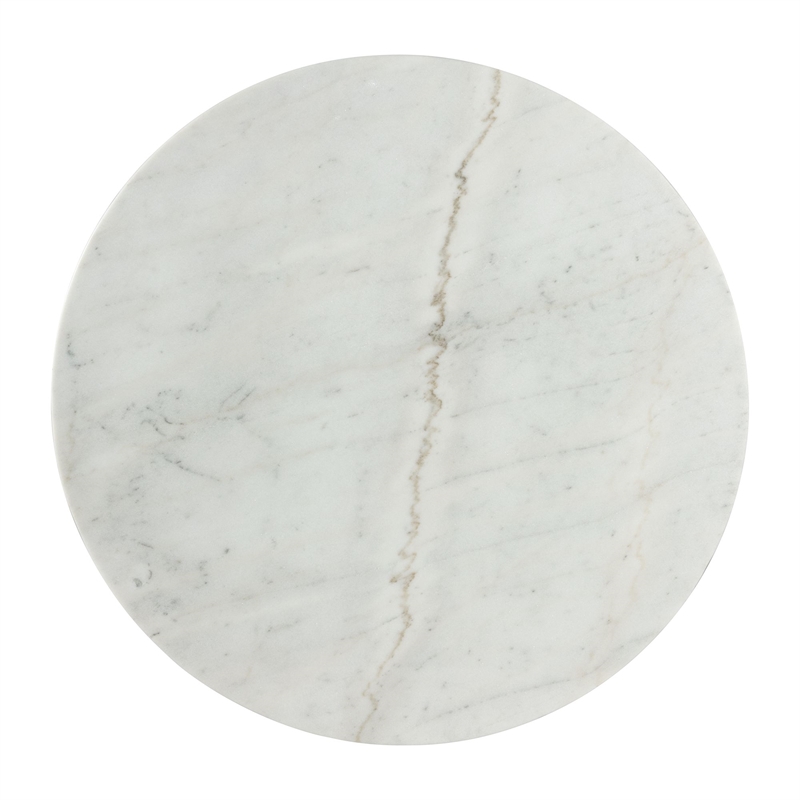 Bowery Hill Round Dining Table in White Marble Top/Natural Wood Base