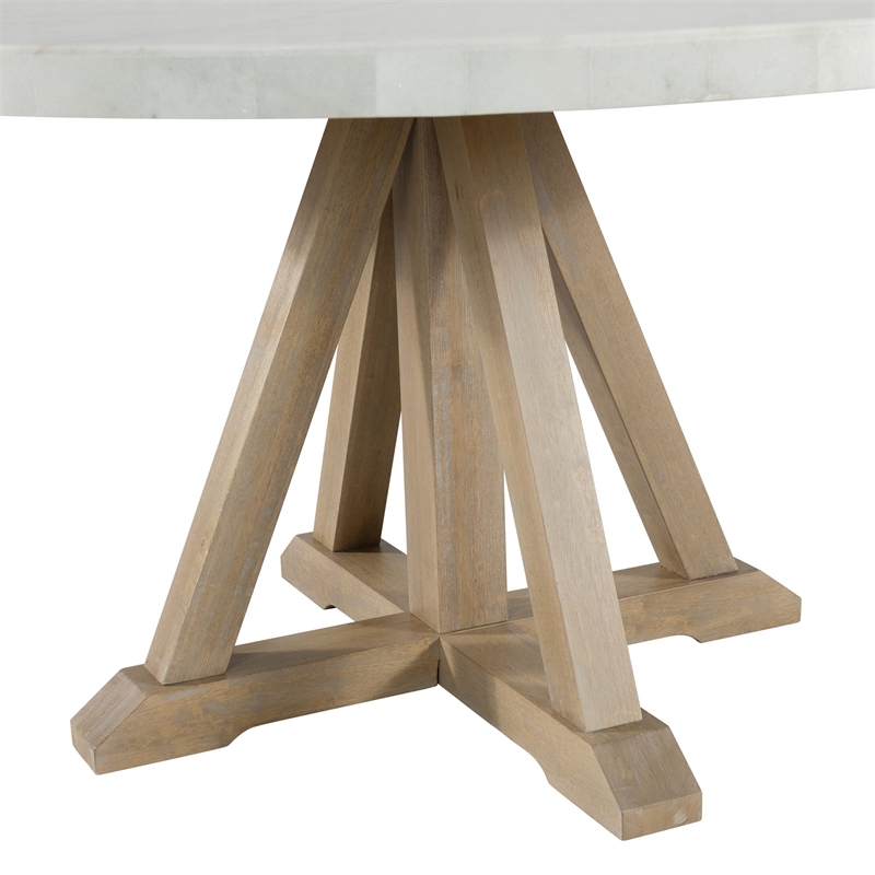 Bowery Hill Round Dining Table in White Marble Top/Natural Wood Base