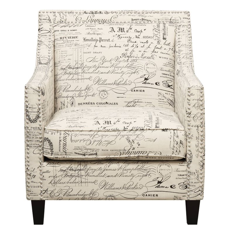 Bowery Hill Modern Solid Wood Chair WIth Ottoman in French Script