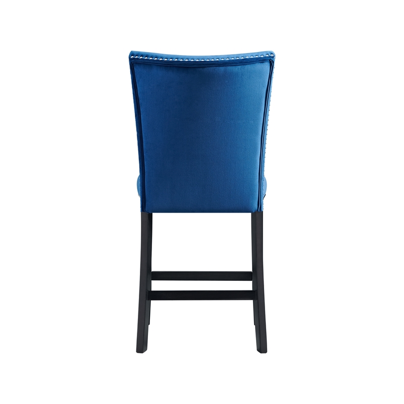 Bowery Hill White Marble 5PC Counter Height Dining Set with Blue Chairs