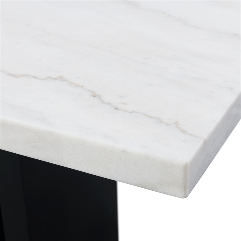 Bowery Hill White Marble 5PC Counter Height Dining Set with Blue Chairs