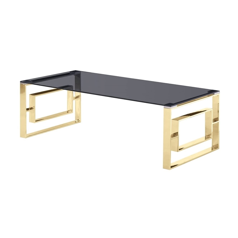 Bowery Hill Stainless Steel and Smoked Glass Coffee Table in Gold