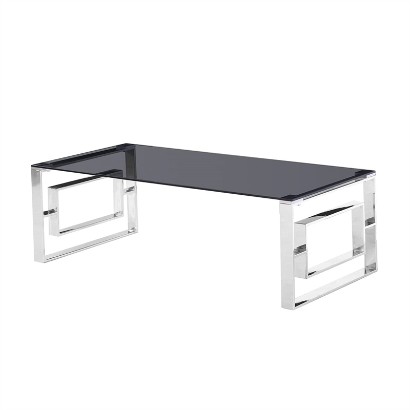 Bowery Hill Stainless Steel and Smoked Glass Coffee Table in Silver
