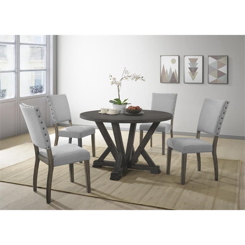 Bowery Hill Solid Wood Round Dining Table in Antique Rustic Gray
