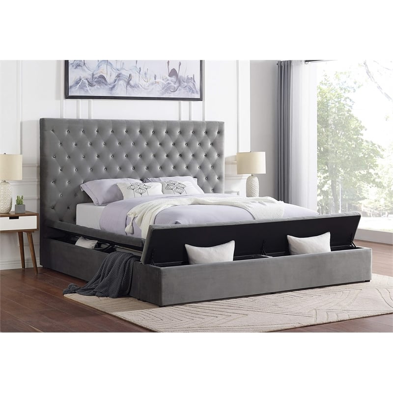 Bowery Hill Platform California King Bed with Storage in Gray
