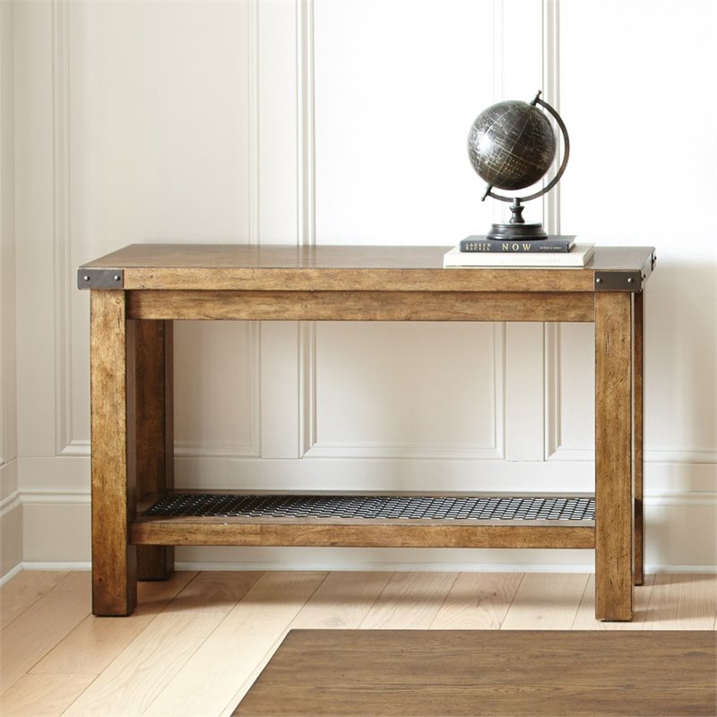 Bowery Hill Wood Veneer Distressed Oak Console Table Rectangular Industrial 30