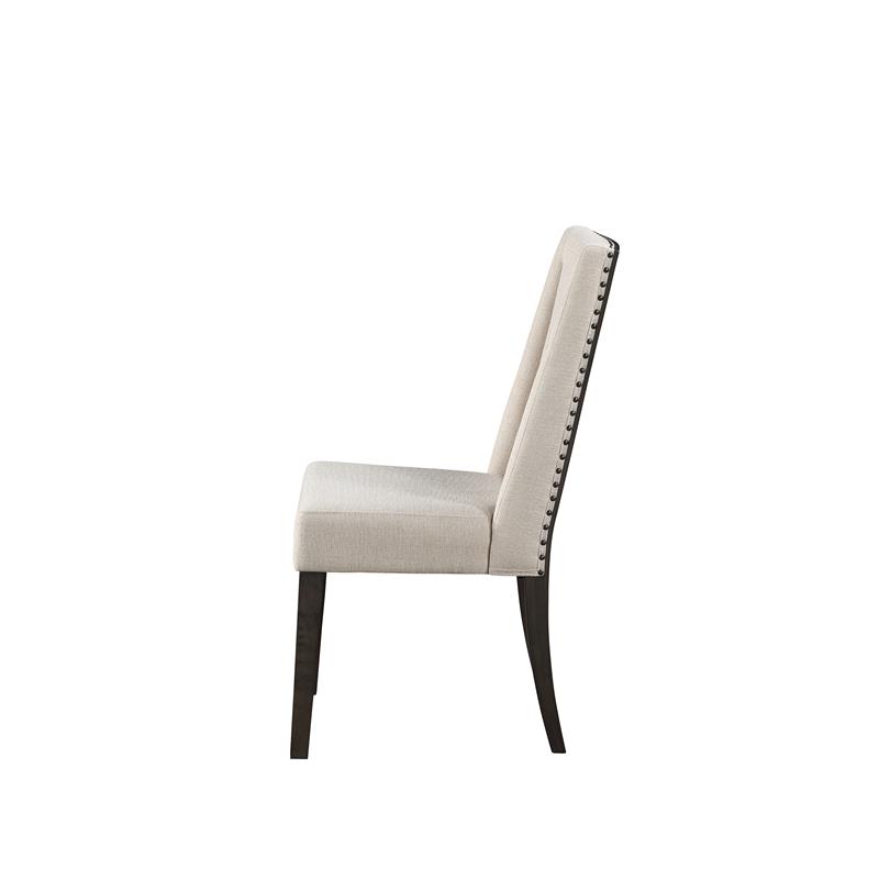 Bowery Hill Fabric Upholstered and Wood Dining Side Chair in Beige (Set of 2)