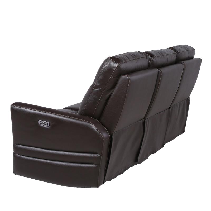 Bowery Hill Contemporary Brown Leather Power Recliner Sofa