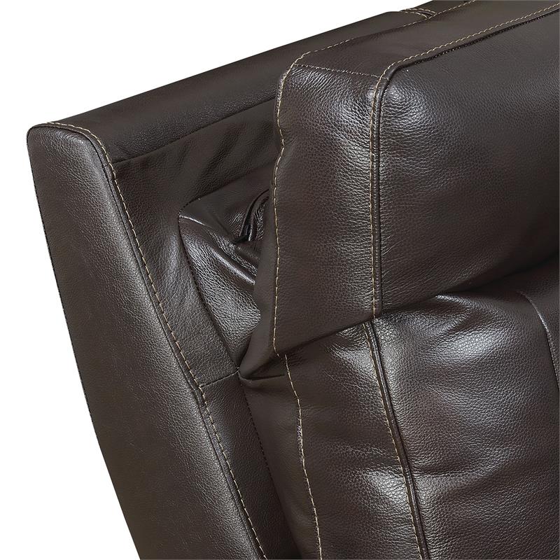 Bowery Hill Transitional Leather Power Recliner Chair in Brown