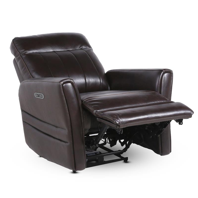 Bowery Hill Transitional Leather Power Recliner Chair in Brown