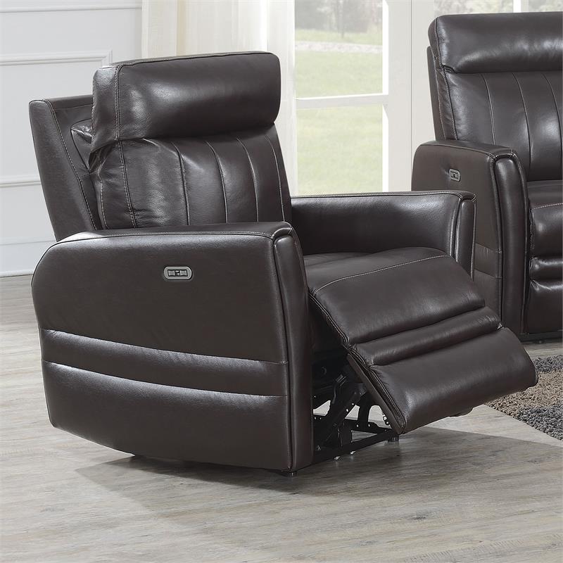 Bowery Hill Transitional Leather Power Recliner Chair in Brown