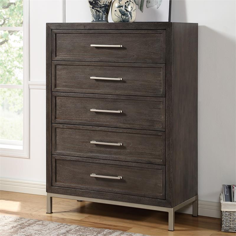 Bowery Hill Modern Engineered Wood Walnut 5-drawer Chest