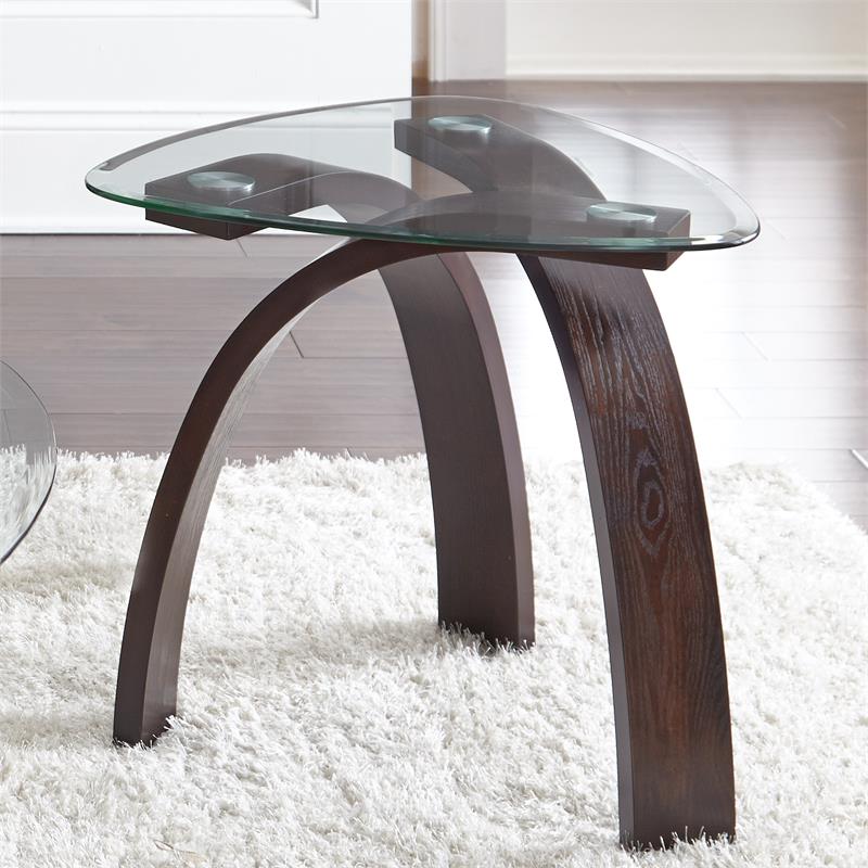 Bowery Hill Ash Veneers Merlot Cherry 3-Piece Occasional Set Triangular Beveled Glass Tops Unassembled