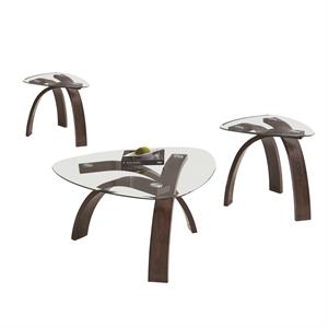 Bowery Hill Ash Veneers Merlot Cherry 3-Piece Occasional Set Triangular Beveled Glass Tops Unassembled