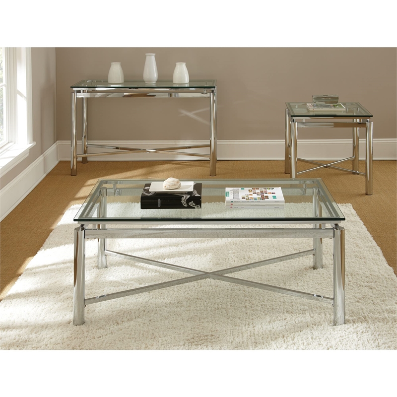 Bowery Hill Contemporary Metal End Table with Glass Top in Chrome