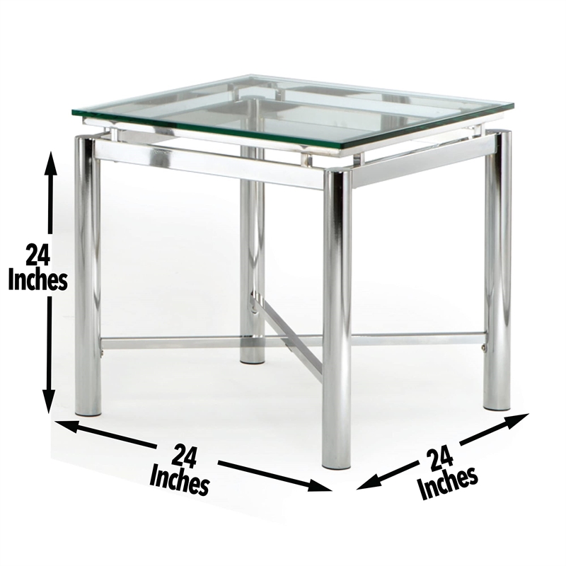 Bowery Hill Contemporary Metal End Table with Glass Top in Chrome