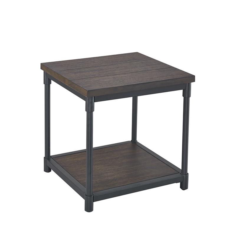 Bowery Hill Contemporary Smokey Oak and Black Metal End Table