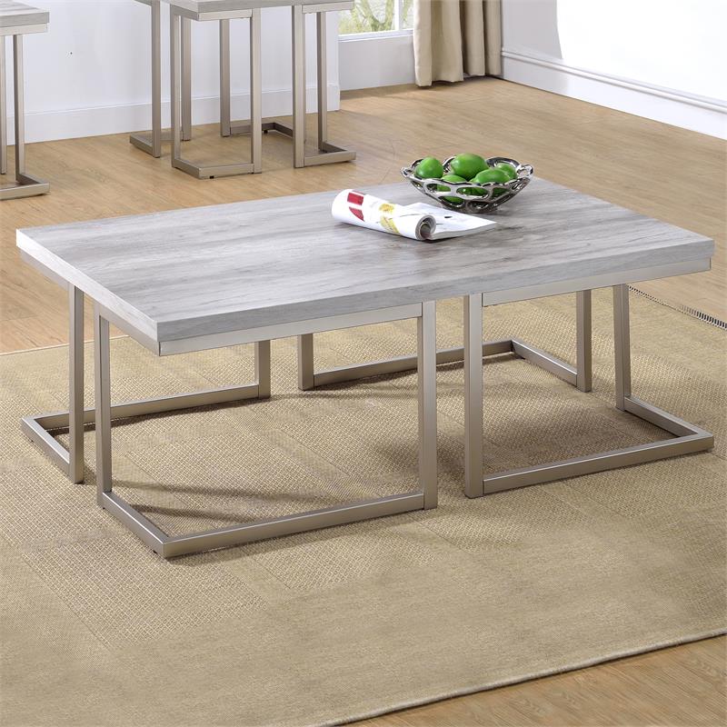 Bowery Hill Mid-Century Driftwood with Metal Base Cocktail Table