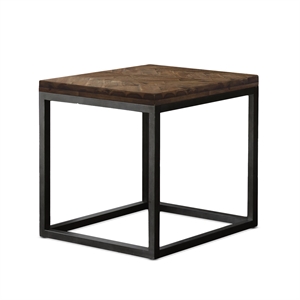 Bowery Hill Solid Wood Acacia Distressed Brown End Table Square Herringbone Pattern 24&quot Unassembled
