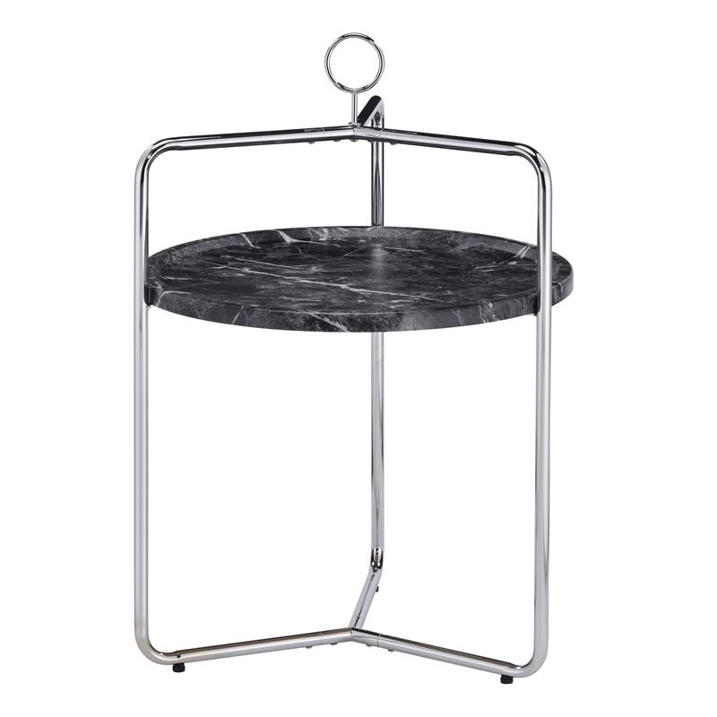 Bowery Hill Moderrn Black Faux Marble and Silver Metal Side Table