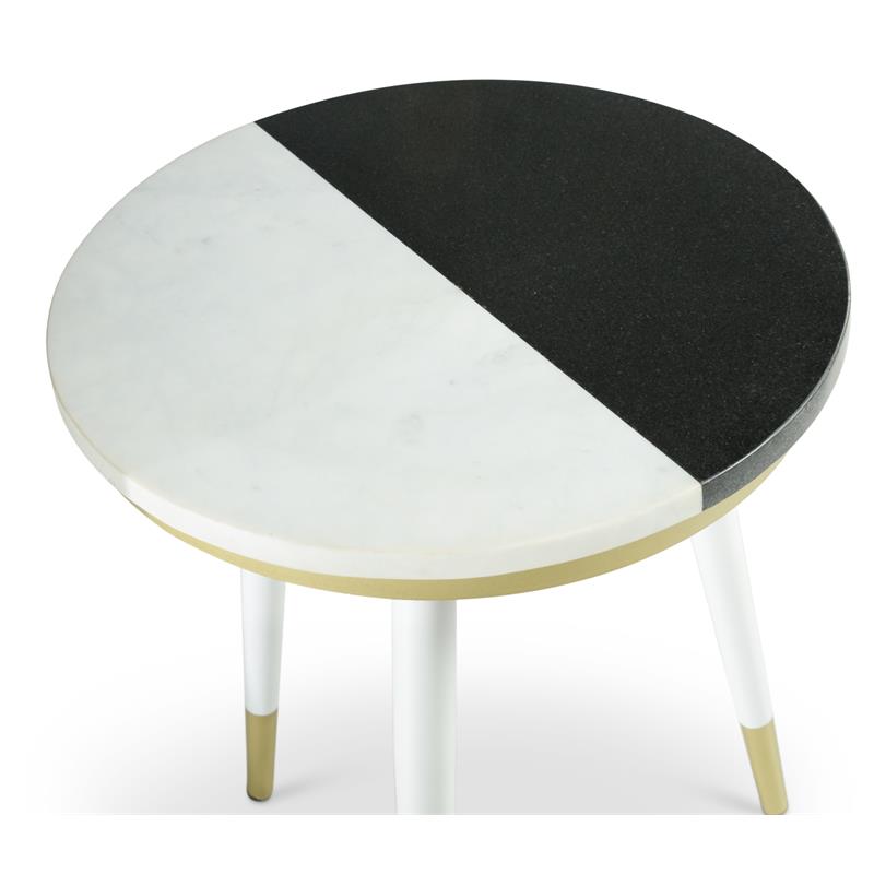 Bowery Hill Black and White Marble Top 2-Pack Round Side Table Set