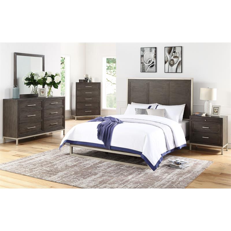 Bowery Hill Modern Walnut Engineered Wood 6-drawer Dresser and Mirror