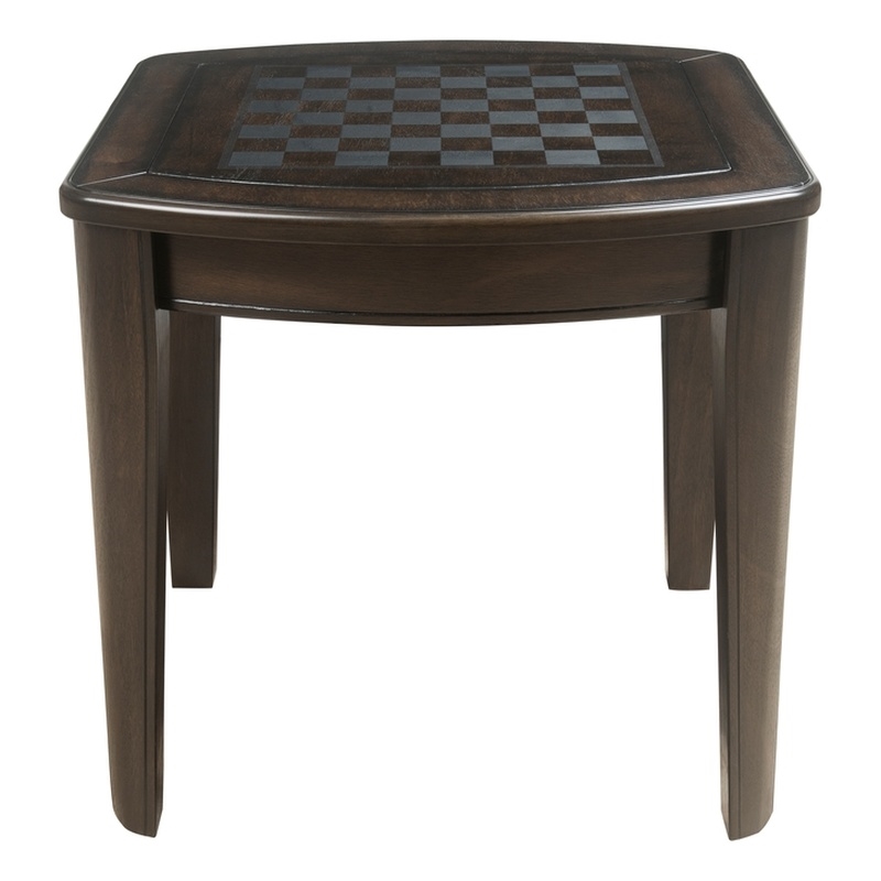 Bowery Hill Traditional Dark Walnut Wood Game End Table with Chessboard