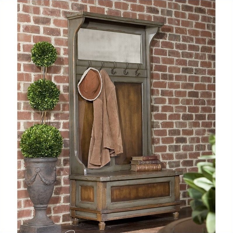 Bowery Hill Distressed Hall Tree in Charcoal Gray and Honey Stained