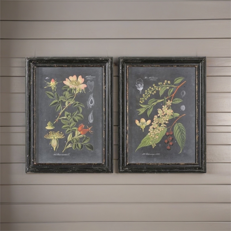 Bowery Hill MDF Distressed Black Wall Art Set Rectangular Prints Under Glass 32.63