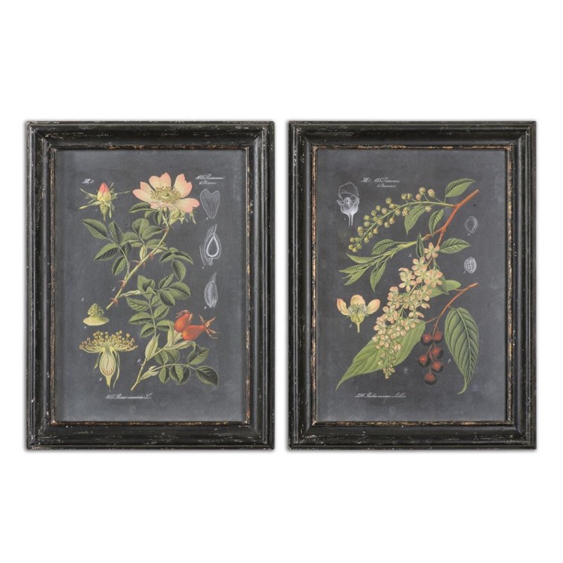 Bowery Hill MDF Distressed Black Wall Art Set Rectangular Prints Under Glass 32.63