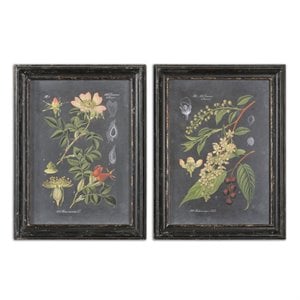 Bowery Hill MDF Distressed Black Wall Art Set Rectangular Prints Under Glass 32.63&quotH x 24.63&quotW x 2.38&quotD