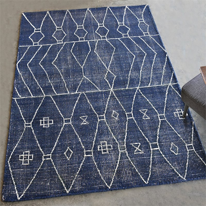 Bowery Hill Modern 5' x 8' Hand Woven Wool Rug in Indigo Blue