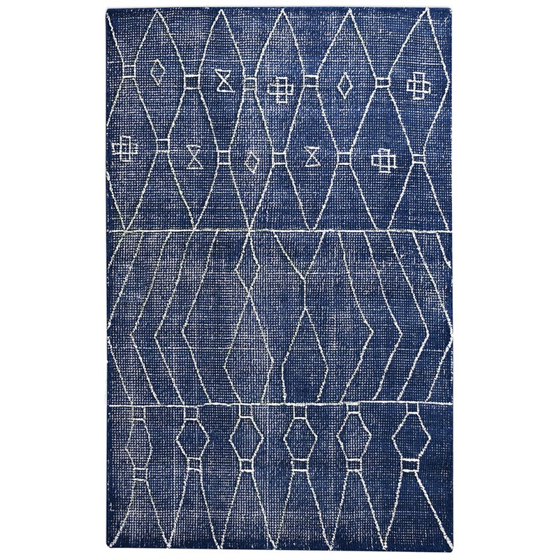 Bowery Hill Modern 8' x 10' Hand Woven Wool Rug in Indigo Blue