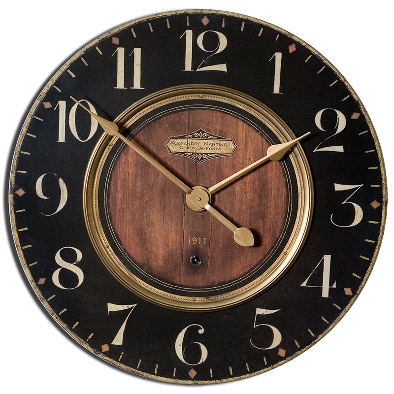 Bowery Hill MDF Black and Brass Wall Clock Round 23