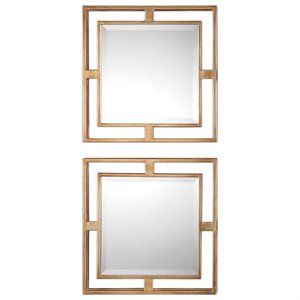 Bowery Hill Metal Antique Gold Mirror Square Beveled 18&quot Assembled