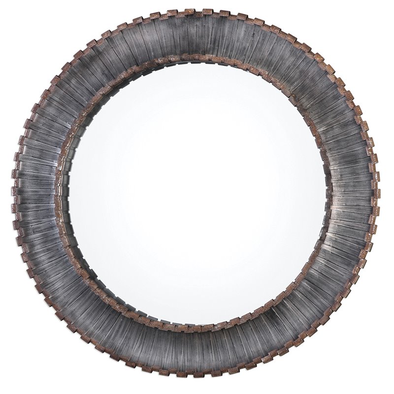 Bowery Hill Modern Decorative Mirror in Silver and Rustic Brown