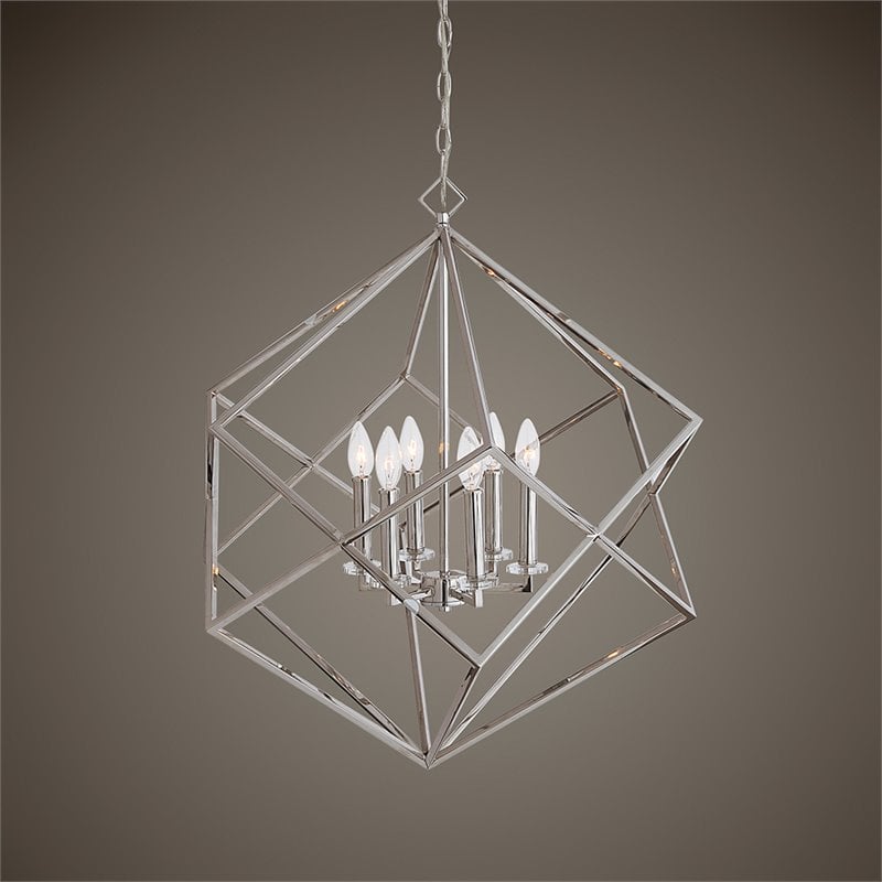Bowery Hill Contemporary 6 Light Cube Pendant Light in Nickel