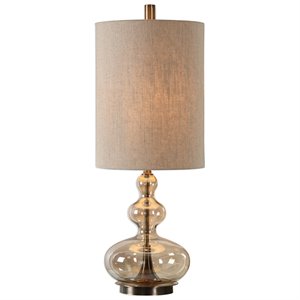 Bowery Hill Glass Antique Brass and Khaki Table Lamp Round 32.25&quot