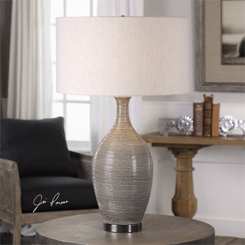 Bowery Hill Contemporary Table Lamp in Textured Gray and Beige