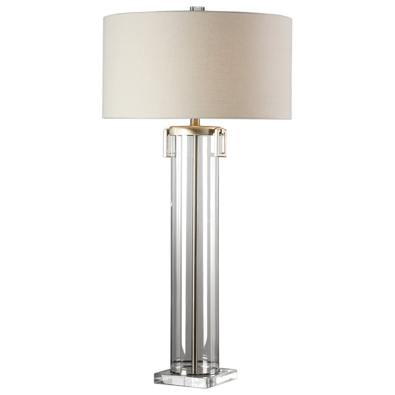 Bowery Hill Modern Table Lamp in Brushed Nickel and Off White