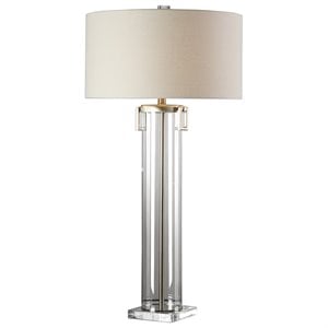 Bowery Hill Modern Table Lamp in Brushed Nickel and Off White