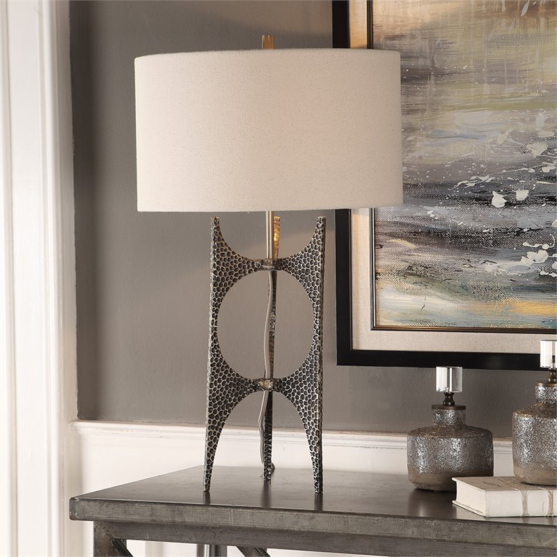 Bowery Hill Contemporary Table Lamp in Antique Bronze and White