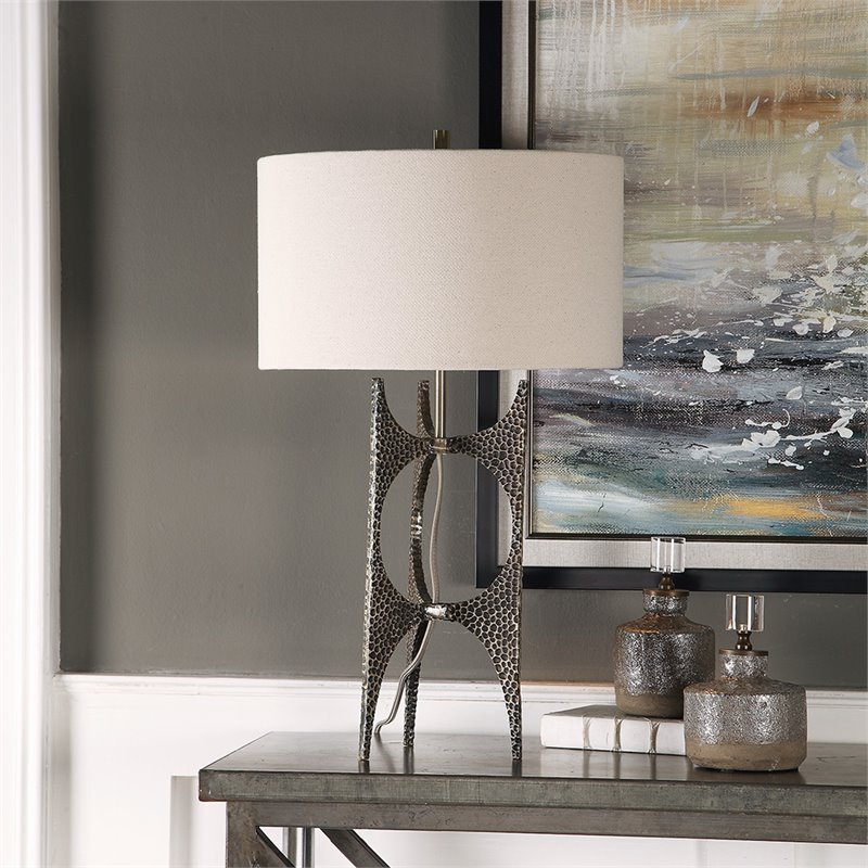 Bowery Hill Contemporary Table Lamp in Antique Bronze and White