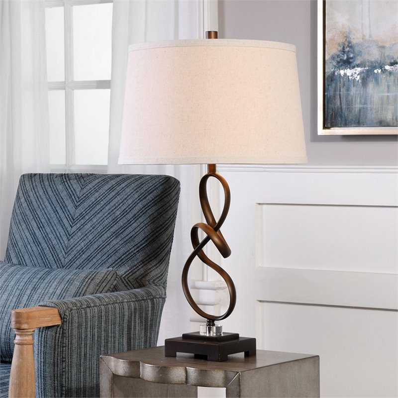 Bowery Hill Steel Oil Rubbed Bronze Table Lamp Tapered Round Hardback Shade 27.25