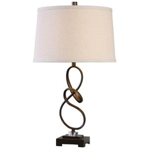 Bowery Hill Steel Oil Rubbed Bronze Table Lamp Tapered Round Hardback Shade 27.25&quot