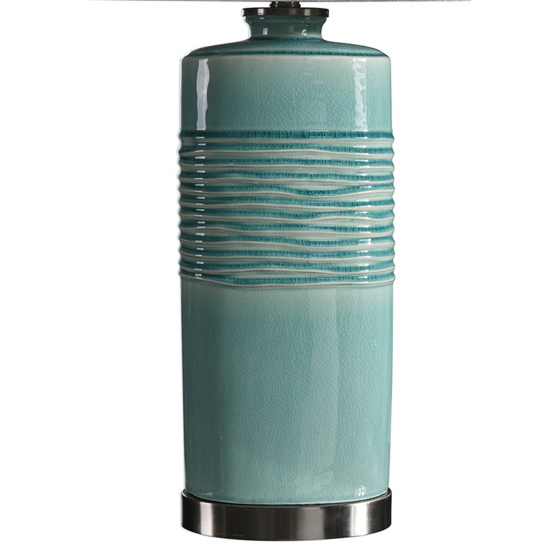 Bowery Hill Modern Table Lamp in Distressed Teal and Off White