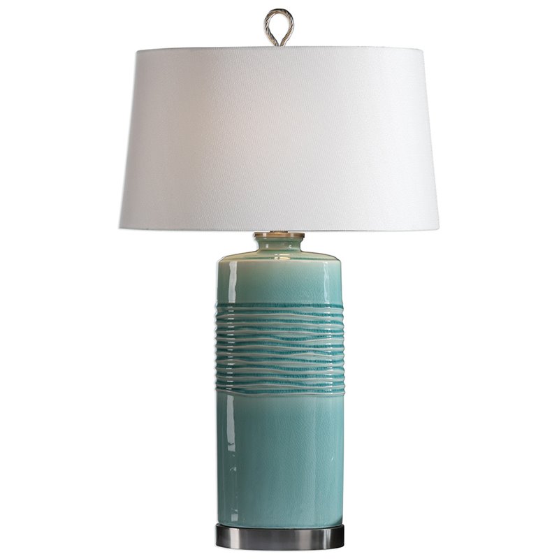 Bowery Hill Modern Table Lamp in Distressed Teal and Off White