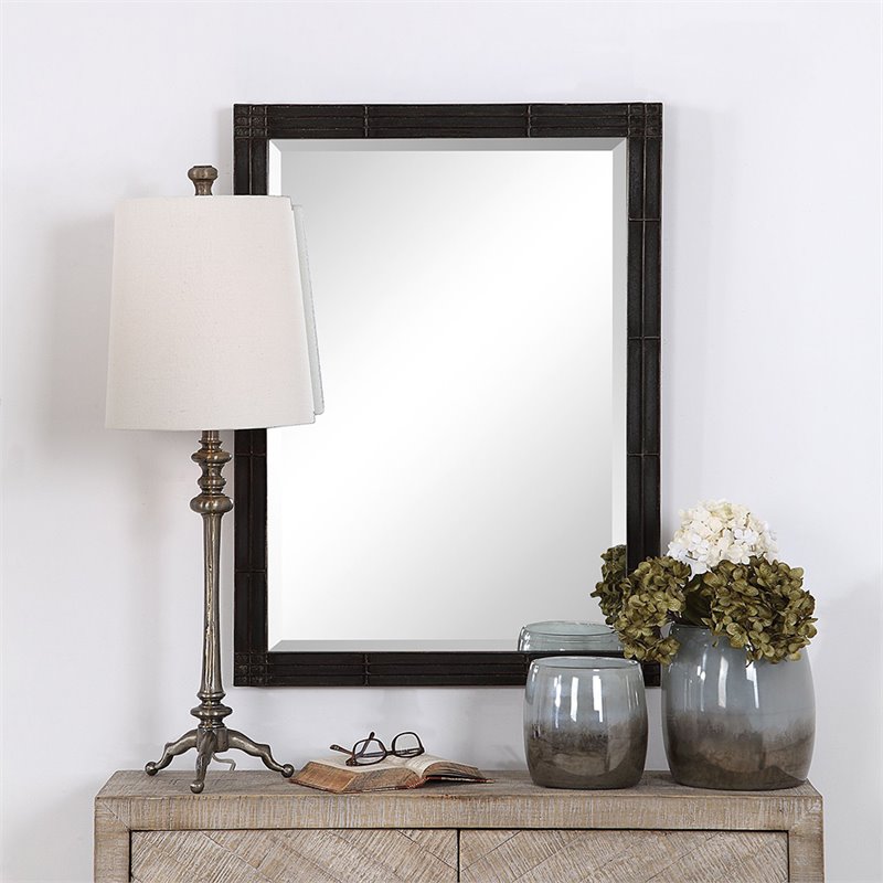 Bowery Hill Contemporary Decorative Mirror in Rustic Aged Black